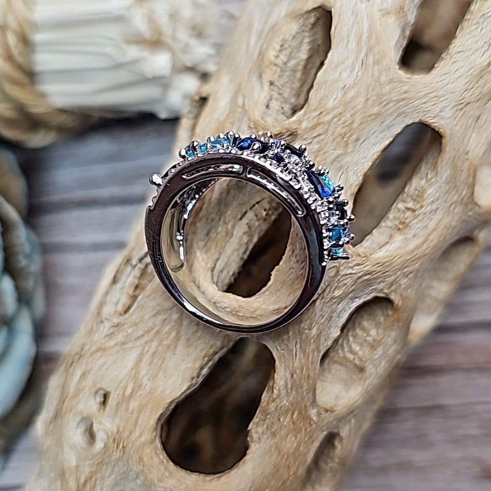 NIB PLATINUM PLATED CREATED SAPPHIRE AQUAMARINE ZIRCON FASHION RING - Picture 6 of 16
